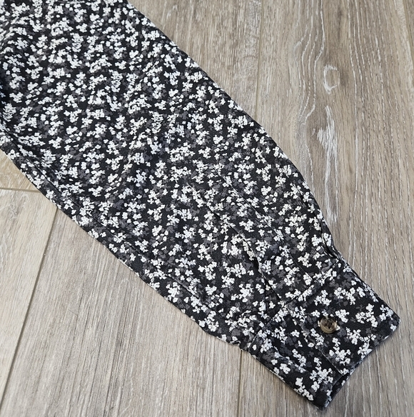 Lands' End Micro Floral Popover Blouse Long Sleeve Black White Women's Large - Picture 7 of 8